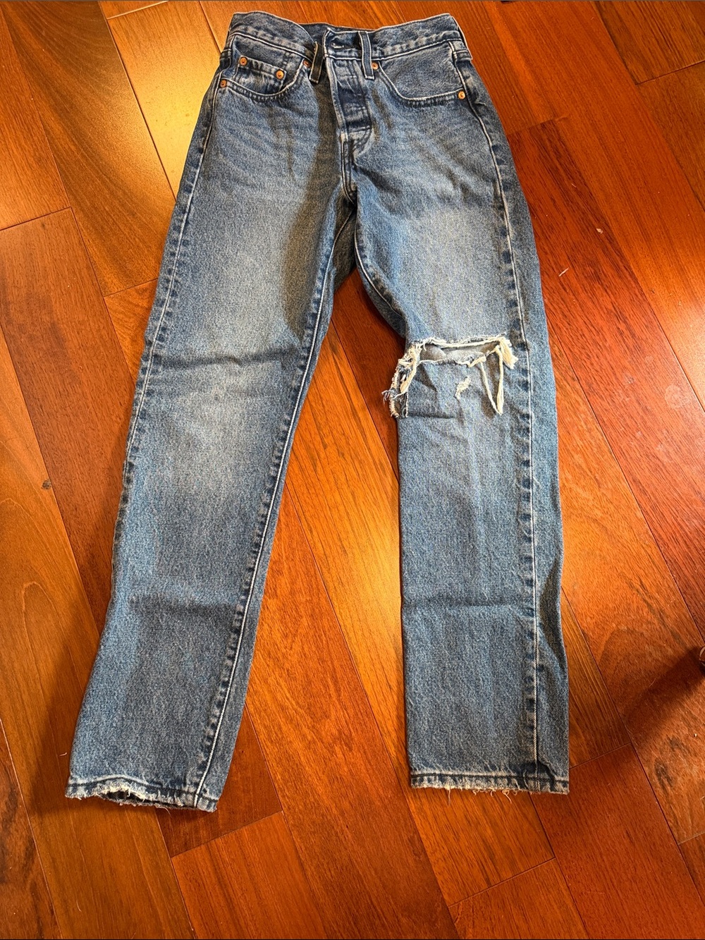 Levi's Light Blue Straight-Leg Distressed Jeans
